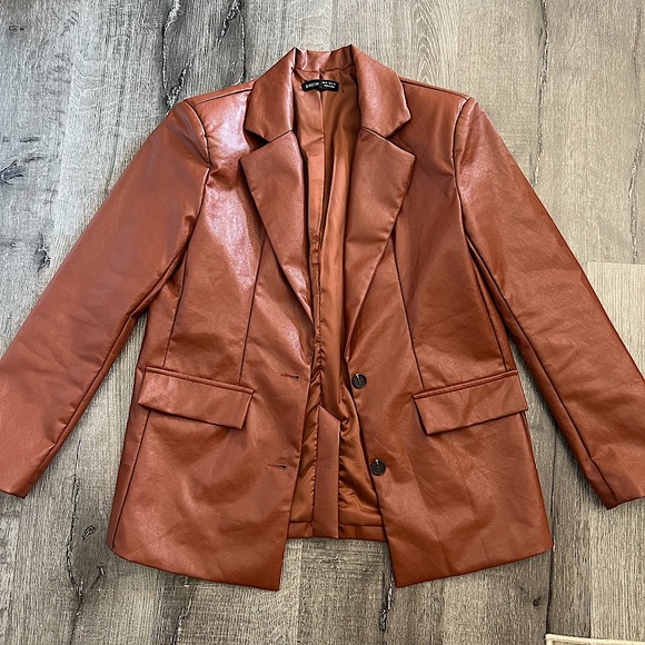 SHEIN Jackets & Blazers - Brown Pu Leather Blazer